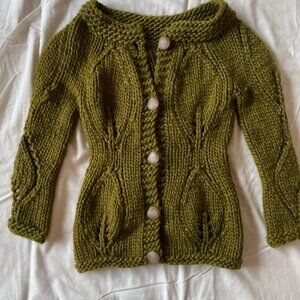 Olive Green Chunky Patterned Cardigan with Big Buttons